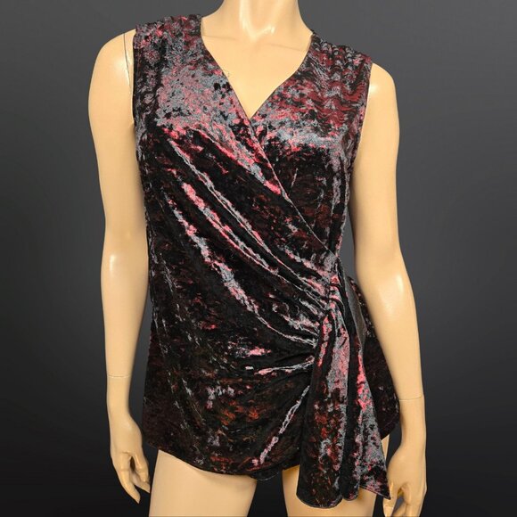 Y2K deadstock Crushed Velvet Sleeveless top Size S Black Red Whimsigoth Fairy - Picture 1 of 8